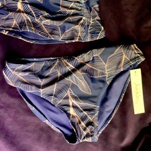 Nicole Miller Navy and Light Pink (Tropical leaf) Tankini Bottom